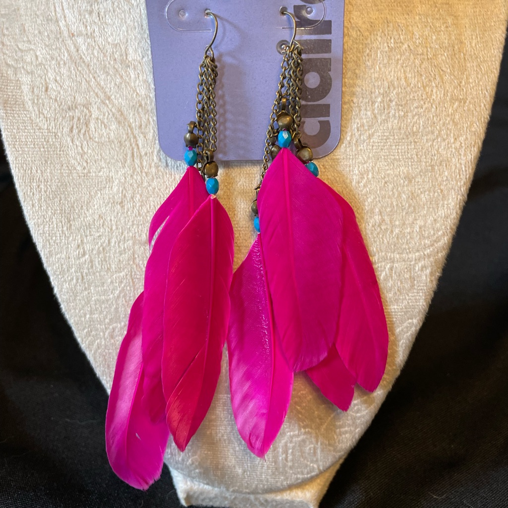 Pink Feather Earrings 10$